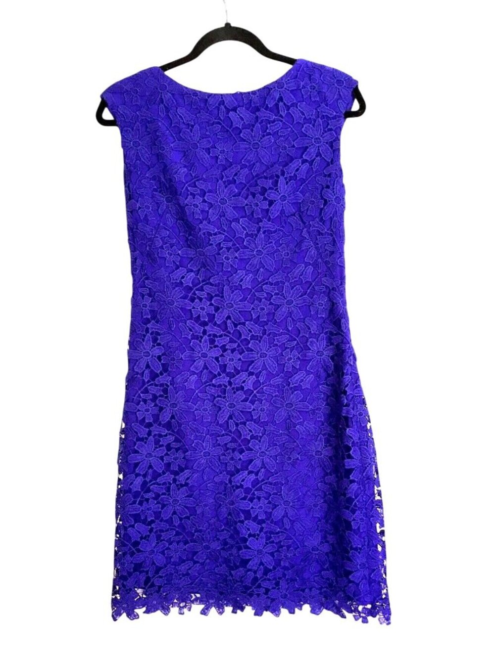 LAUREN RALPH LAUREN- WOMENS PURPLE/BLUE MIDI LACE BATEAU-NECK DRESS SIZE 6